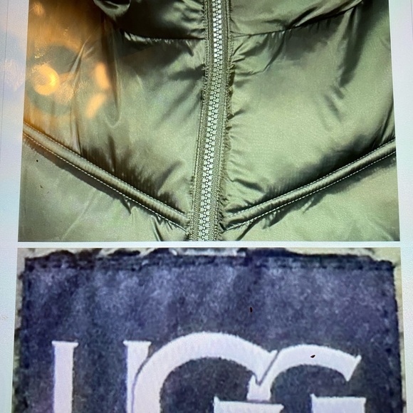 UGG Ronney Women's Cropped Puffer Hooded Jacket Olive Green Size L NEW $198 - Picture 8 of 13